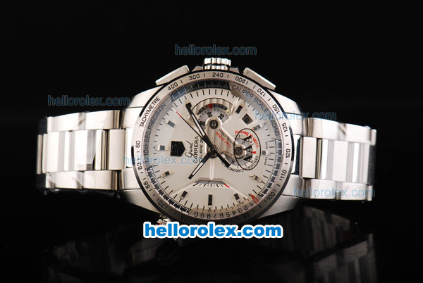 Tag Heuer Carrera Calibre 36 Swiss Valjoux 7750 Automatic Movement Full Steel with Silver Stick Markers and White Dial - Click Image to Close